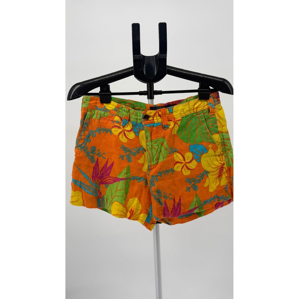 Polo‎ Ralph Lauren Tropical Linen Blend Shorts Orange Floral Size 4